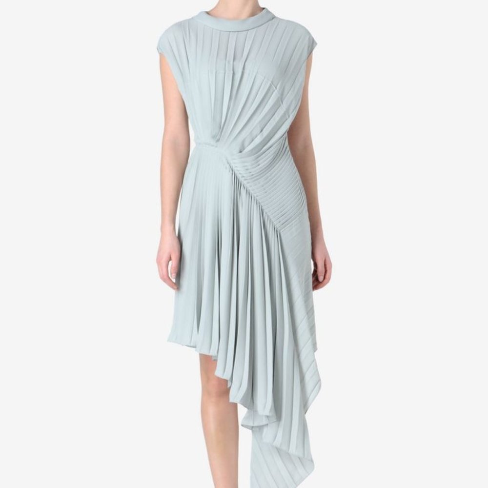 Maison Margiela Blue Pleated Asymmetric Midi Dress